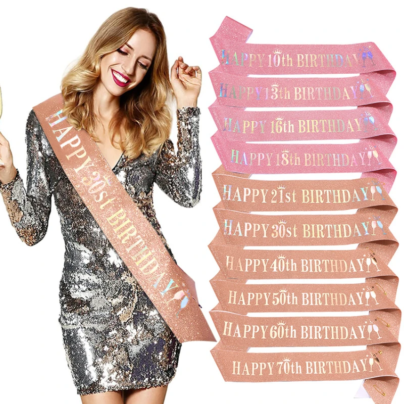 Birthday Sash Glitter - Glitter Sash para Festas de Aniversário,