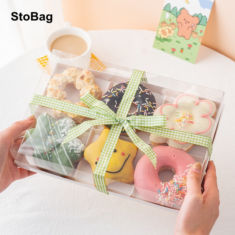 Event Party Box - StoBag-Caixa De Embalagem Transparente, Donuts, Sobremesa,