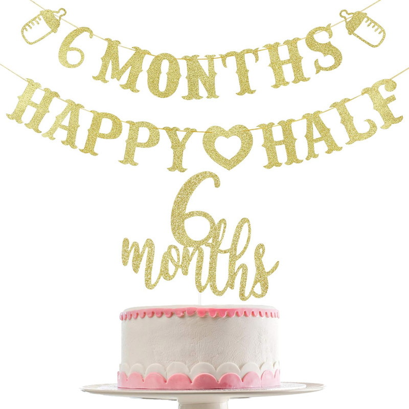 Party Banner Gold - Banner de 6 Meses com Glitter