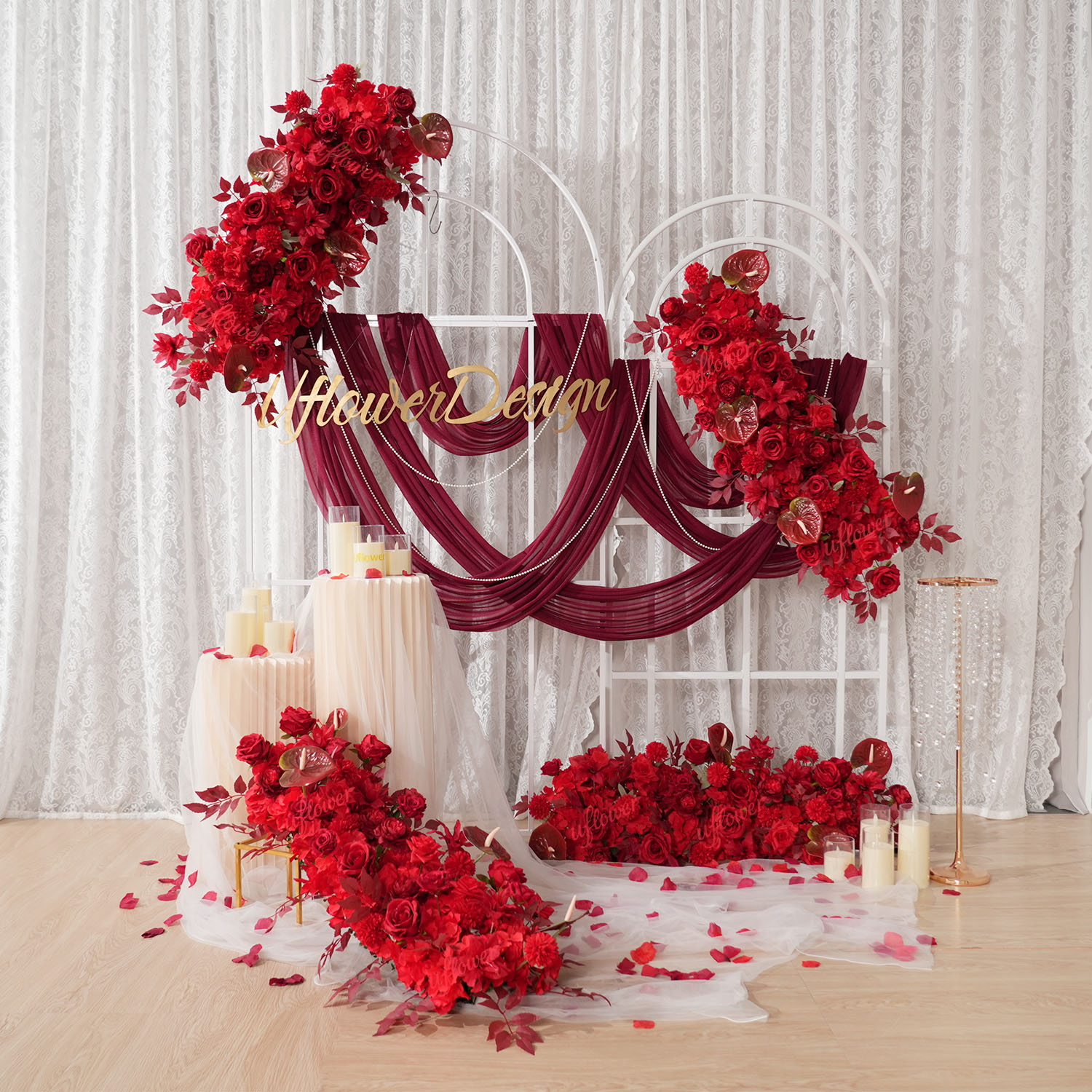 Flower Wall Panel - Uflower flor vermelha linha arco de