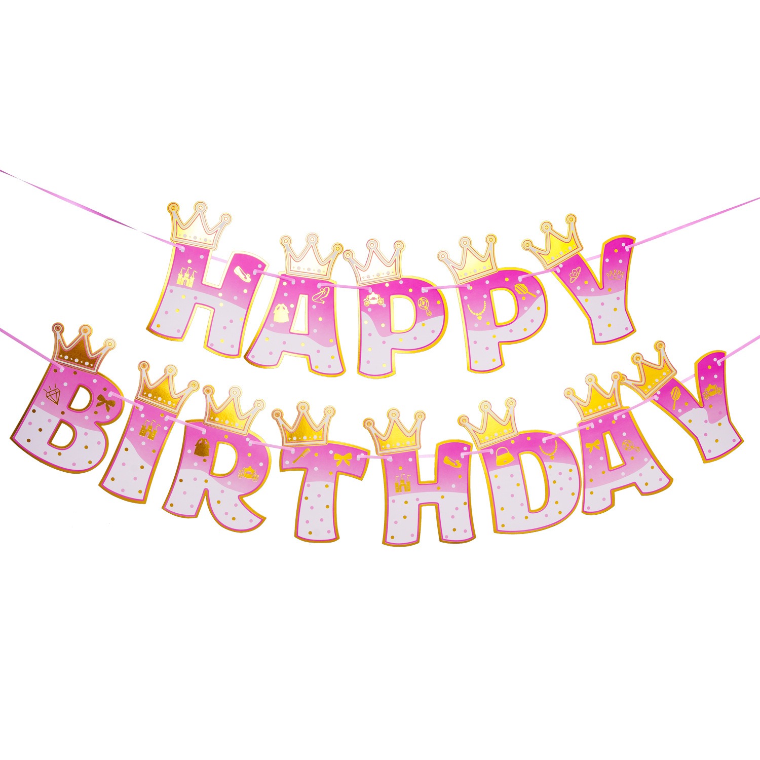 Party Banner Gold - Pink Stamping Gold Crown Theme Aniversário