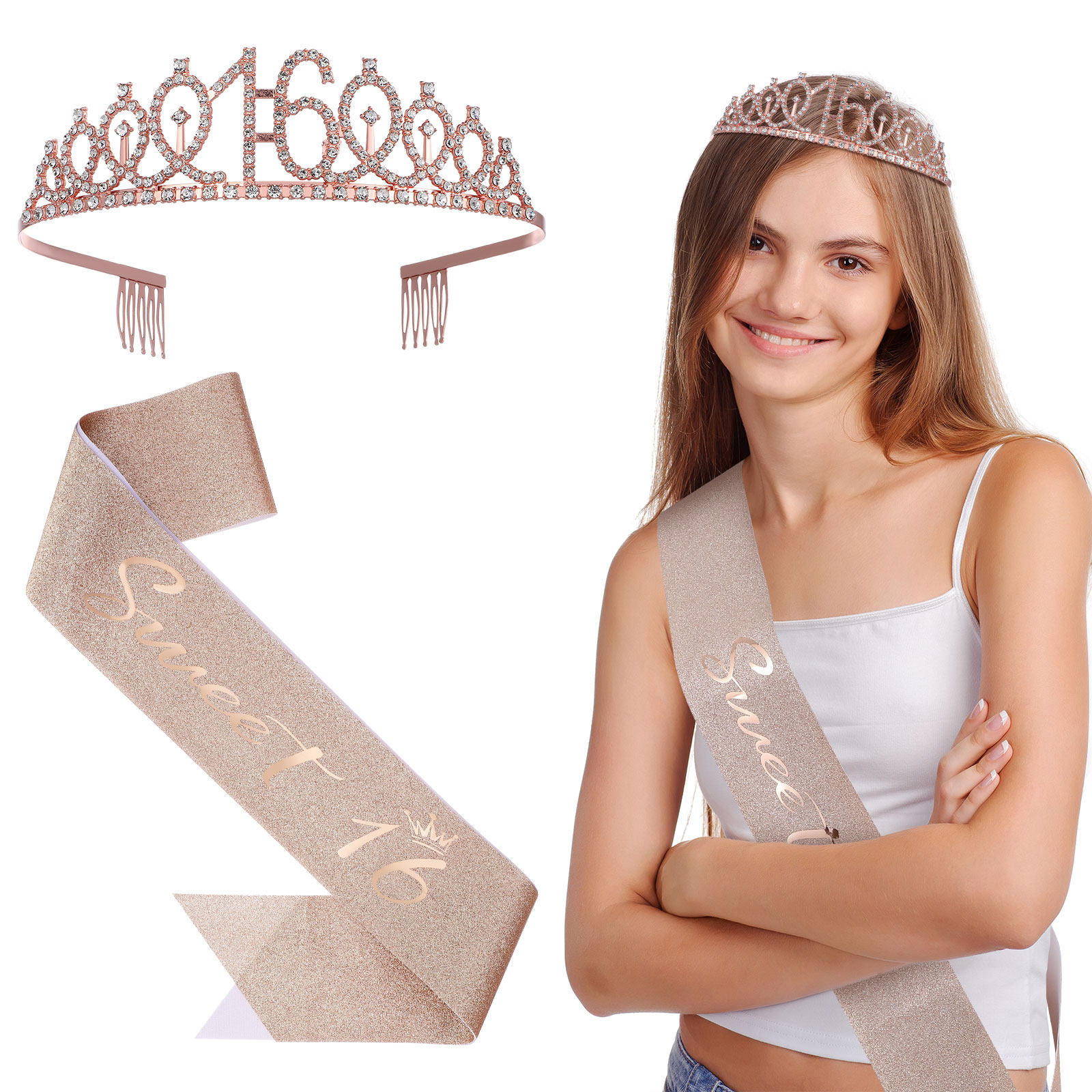 Birthday Sash Glitter - Conjunto de Tiara Brilhante para Aniversário