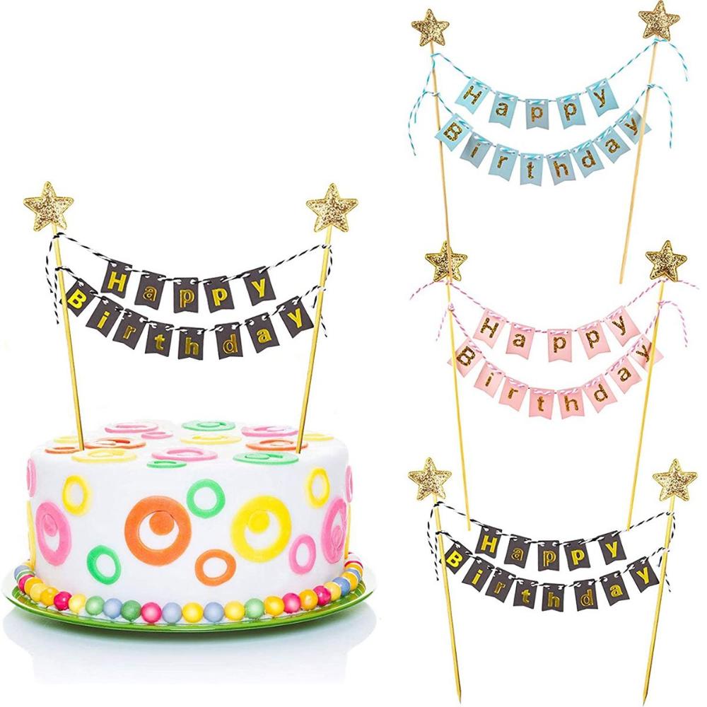 Bandeiras de bolo de feliz ani - Party Banner Gold avaliação e preço