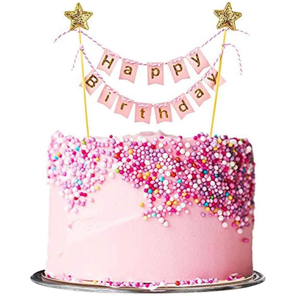 Bandeiras de bolo de feliz ani - Party Banner Gold avaliação e preço