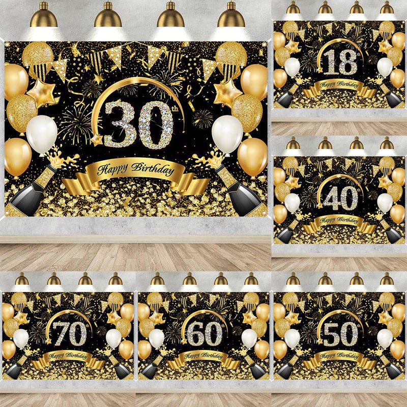 Feliz 30o 40o 50o aniversário  - Party Banner Gold avaliação e preço