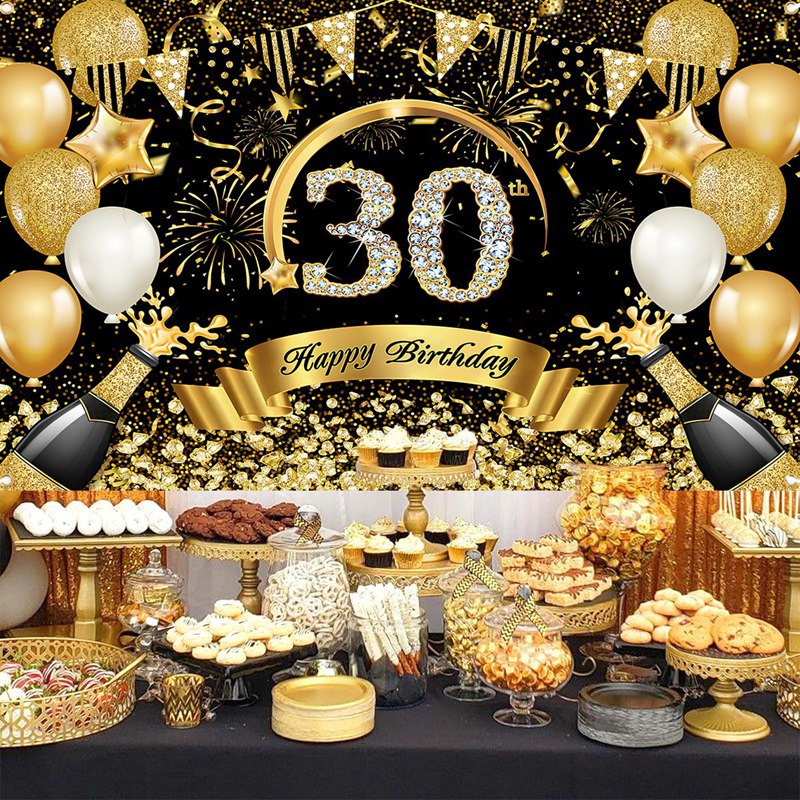 Feliz 30o 40o 50o aniversário  - Party Banner Gold avaliação e preço