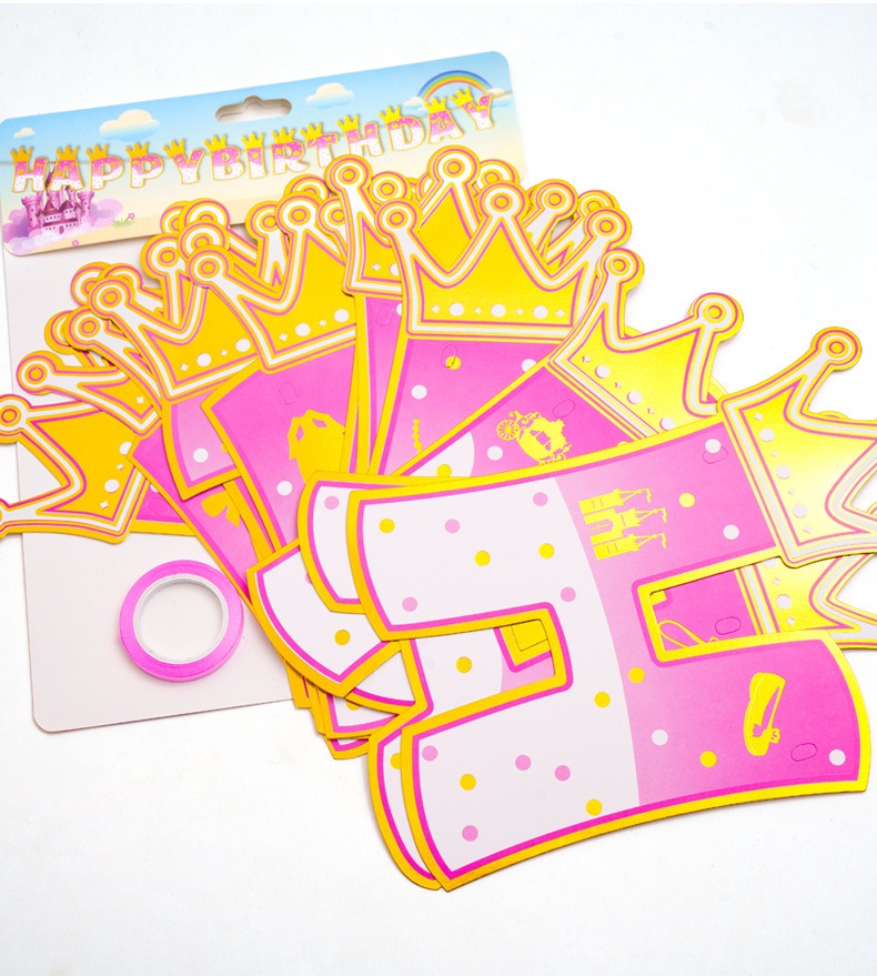 Pink Stamping Gold Crown Theme - Party Banner Gold avaliação e preço